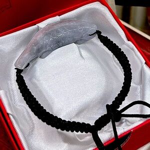 🐠 Burmese Jadeite Fish Pendant 🐟 on Black Braided Bracelet - Grade A Jade